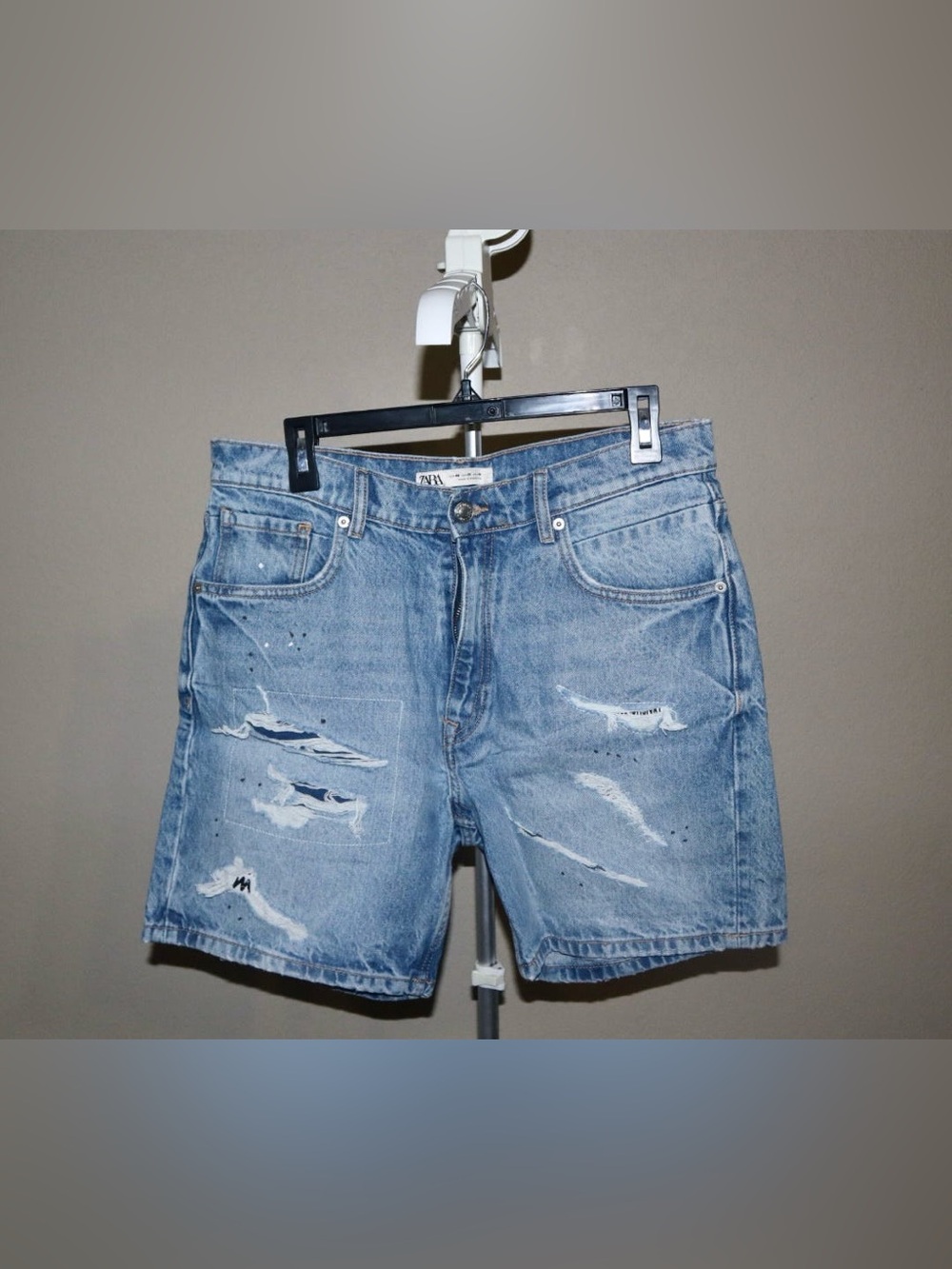 Zara Light Blue Distressed Denim Jean Shorts